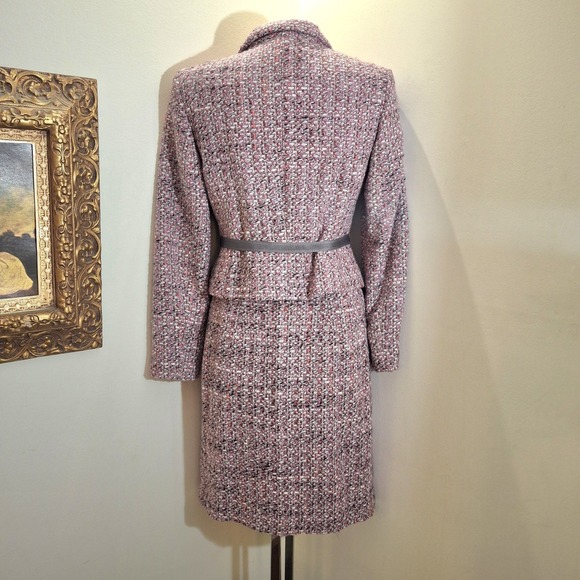 Y2K Preppy Vintage Alfani Pink Tweed Skirt Suit Set Size 4P Jacket & 6P Skirt - Picture 9 of 12